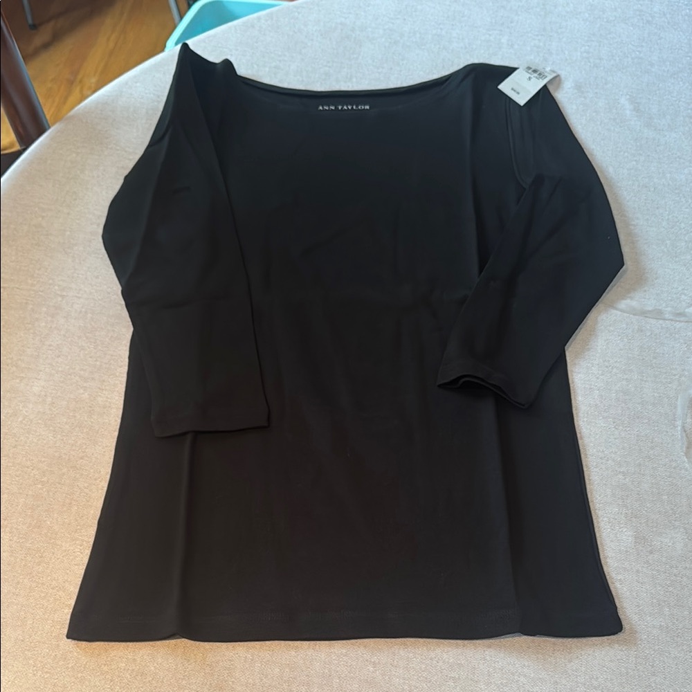 Ann Taylor Classic Black Boatneck T-shirt, three quarter sleeves, NWT